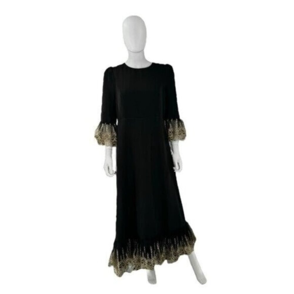 Pomander Place NEW Black Lillith Gold Lace Formal Maxi Dress Size L - Picture 4 of 12